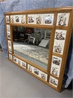 Vintage inset painted tile lined huge mirror