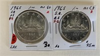Pair 1965 Canada Silver Dollars LAX AD