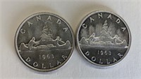 1963 Pair  Canada Silver Dollar