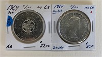 Pair 1964 Canada Silver Dollars