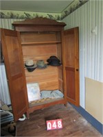 GUN CABINET ARMOUR W/ CONTENTS- HATS- SIGN- WILL