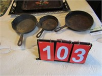 3 CAST IRON PANS- 2 WAGNER- 9 INCH SKILLET, SIDNEY