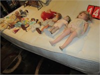 GROUP OF DOLLS & FIGURINES- 1 DOLL FACE IS BROKEN