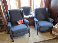 2 BLUE WING BACK CHAIRS