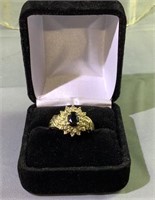 14 K gold diamond and sapphire ring size 8.5