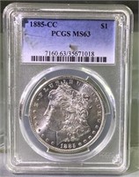 1885 CC US Morgan Silver Dollar PCGS MS63