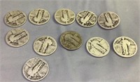 11 Silver standing liberty quarters