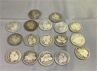 17 Assorted Silver Barber Quarters