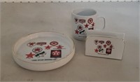 Texaco porcelain mug, napkin holder, ashtray set