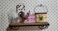Shelf of rooster, chicken decor