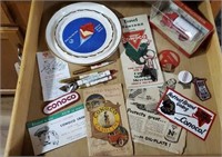 Conoco toy tanker truck, ashtray, patches,