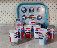 Pepsi tray, drinking glasses
