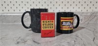 Vintage Eight O'CLOCK coffee bank, coffee mugs