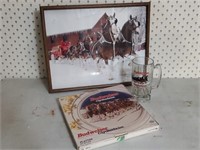 Budweiser Clydesdales print, glass platter, mug