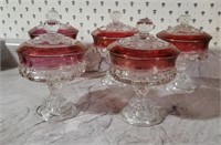 Antique King's Crown Ruby red pedestal dishes (5)