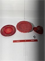 Red candy plate, heart shape glass, etc.