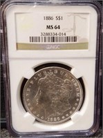 1886 NGC MS64 Graded Morgan Silver Dollar
