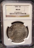 1896 NGC MS64 Graded Morgan Silver Dollar