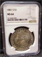 1881 NGC MS64 Graded Morgan Silver Dollar
