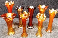 (8) Carnival Glass Vases