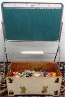 Vintage Wooden Toy Box, Chalk Board, Toys & More