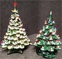 (2) Ceramic, Lighted Christmas Trees