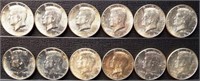 (12) 1964 90% Silver Kennedy Half Dollars