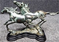 Contemporary Running Horses Brass Statue