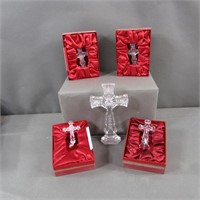5pc Waterford Crystal Crosses w/ 4 Ornaments