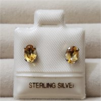 Sterling Silver Oval Citrine Stud Earrings SJC
