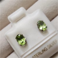 Sterling Silver Oval Peridot Stud Earrings SJC