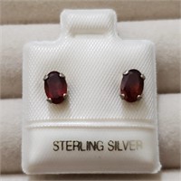 Sterling Silver Oval Garnet Stud Earrings SJC