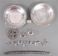 9pc Sterling Silver Ashtrays & Jewelry Lot