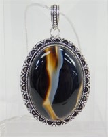 Banded Black Onyx 2.5" Pendant & Chain