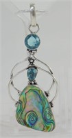 Abalone Shell Blue Topaz 2.5" Pendant & Chain