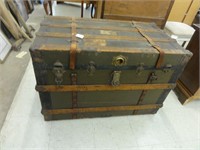large wooden chest, broken handles and straps