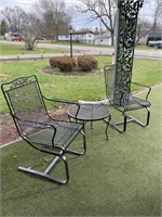 2 Metal Lawn chairs and oval table