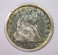 1853 Seated Silver Half Dime w/Arrows Fine F