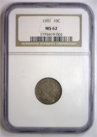 1901 Barber Silver Dime NGC MS62