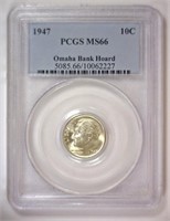 1947 Roosevelt Dime Omaha Bank PCGS MS66