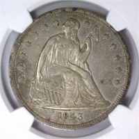 1843 Seated Liberty Silver $1 NGC AU details