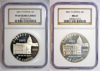 2001 Capitol Visitor Silver $1 PRF & UNC Pair NGC