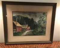 Original Unsigned Barn Watercolor Painting