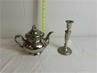 BAVARIA TEAPOT & PEWTER WEIGHTED CANDLE STICK
