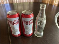Vintage Coke Bottle and Cans
