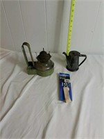 ANTIQUE LAMP W/ HANGER, METAL SMALL TEAPOT