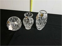 3 CRYSTAL PIECES: BOWL & 2 VASES