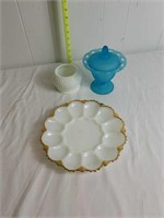 EGG PLATE & COVERED CANDY DISH, ETC
