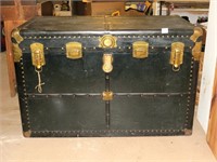 Vintage black steamer trunk w/tray made by Eagle