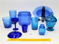 Group lot of blue glass including bottom of